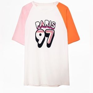 zadig & voltaire ruby t-shirt paris 97 small oversize college tee retro festival